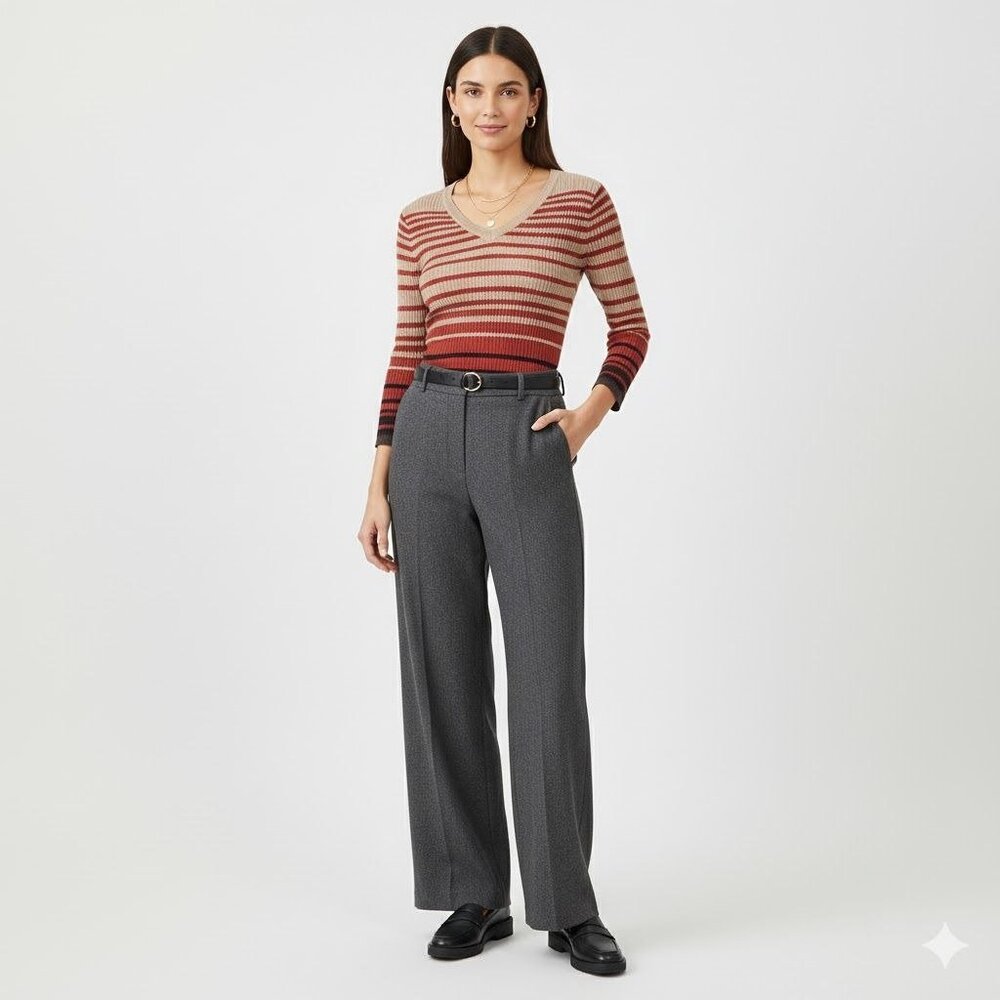 Croft &‎ Barrow Womens Striped V Neck Ribbed Knit Blouse Size S Cotton Casual